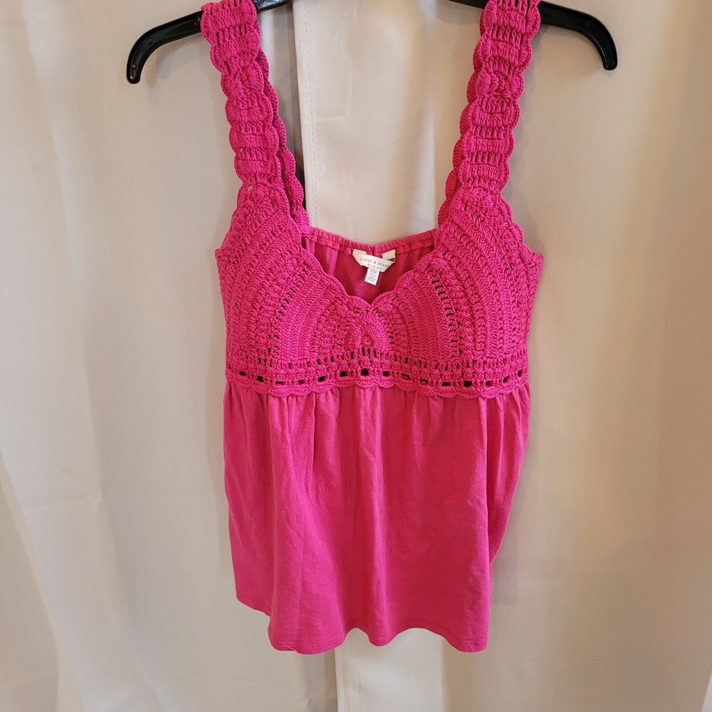 Lucky Brand Top Pink Babydoll Crochet Coquette Medium Cottagecore Y2K Boho 17422 - Picture 1 of 11